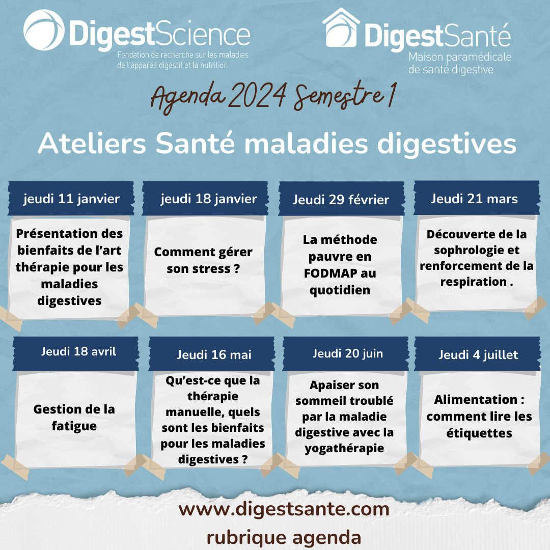 Calendrier des ateliers santé DigestSanté organisés au 1er semestre 2024